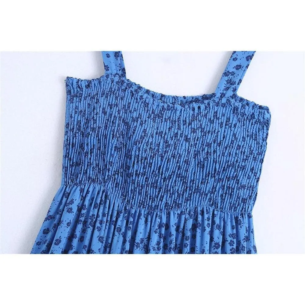 VINTAGE BACKLESS PATCHWORK POPLIN MIDI DRESS