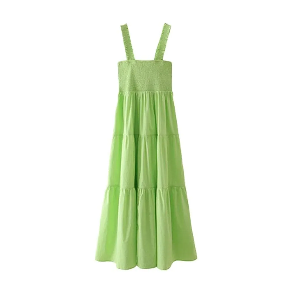 VINTAGE BACKLESS PATCHWORK POPLIN MIDI DRESS