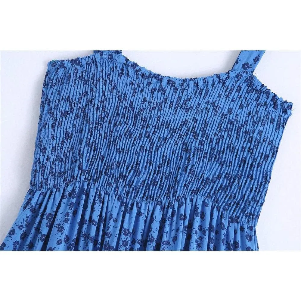 VINTAGE BACKLESS PATCHWORK POPLIN MIDI DRESS