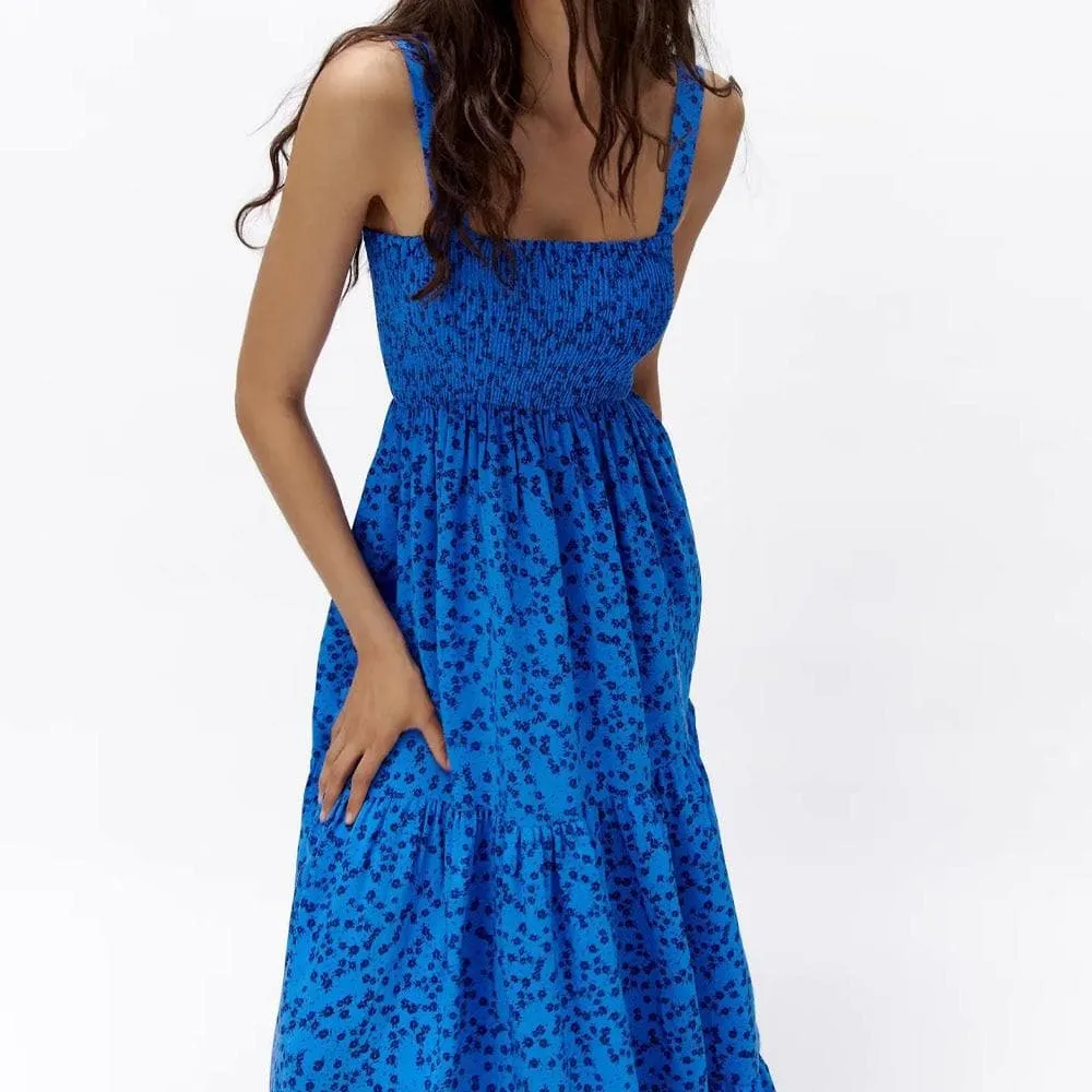 VINTAGE BACKLESS PATCHWORK POPLIN MIDI DRESS
