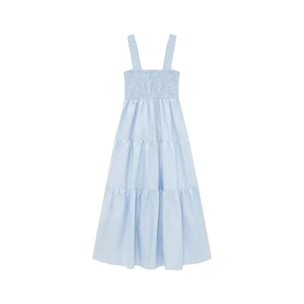 VINTAGE BACKLESS PATCHWORK POPLIN MIDI DRESS