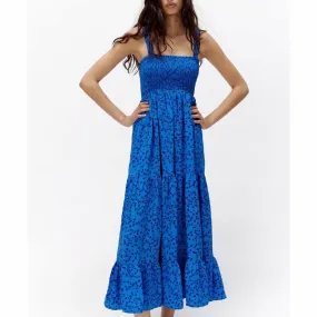 VINTAGE BACKLESS PATCHWORK POPLIN MIDI DRESS