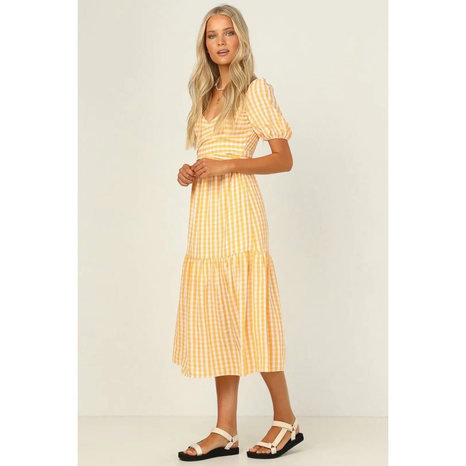 VINTAGE HOLLOW OUT SUMMER MIDI DRESS