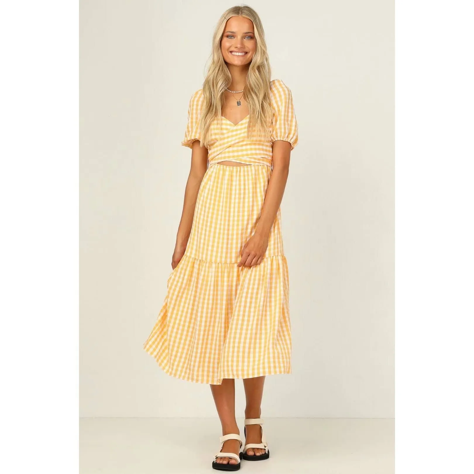 VINTAGE HOLLOW OUT SUMMER MIDI DRESS