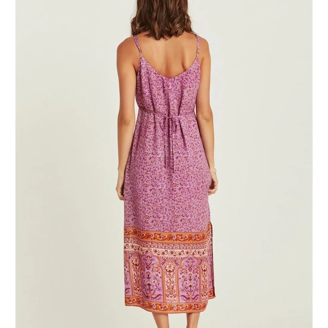 VINTAGE SIDE SPLIT BOHO BEACH MIDI DRESS