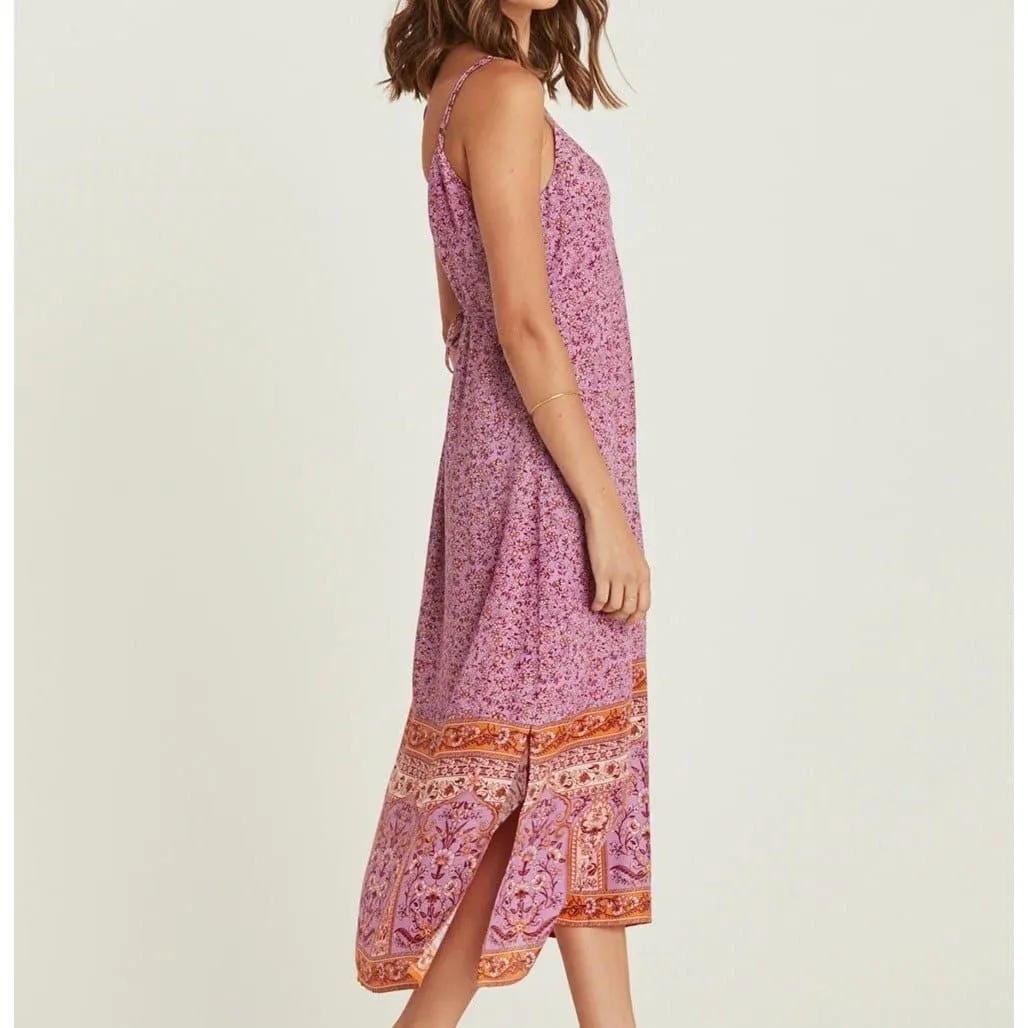 VINTAGE SIDE SPLIT BOHO BEACH MIDI DRESS