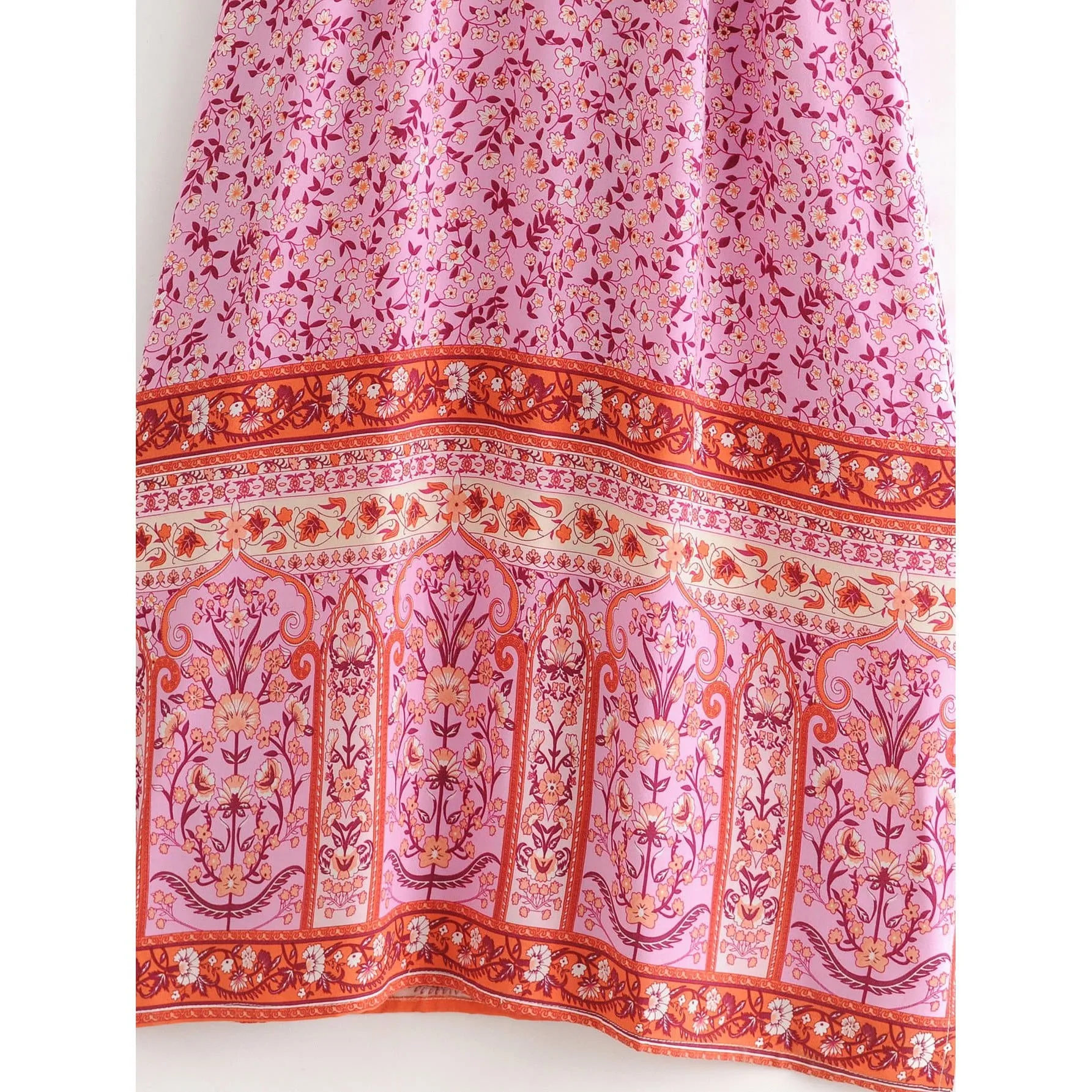 VINTAGE SIDE SPLIT BOHO BEACH MIDI DRESS