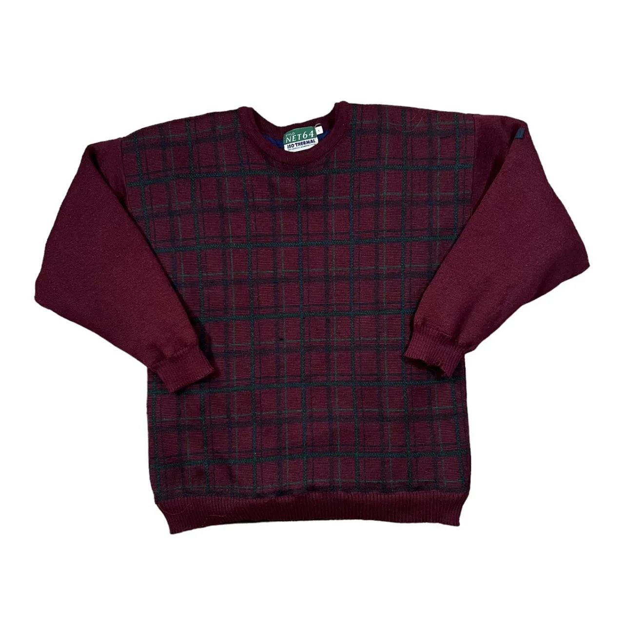 Vintage STYLO NET 64 "ISO Thermal" Plaid Check Lightly Padded Fleece Lined Sweater Jumper
