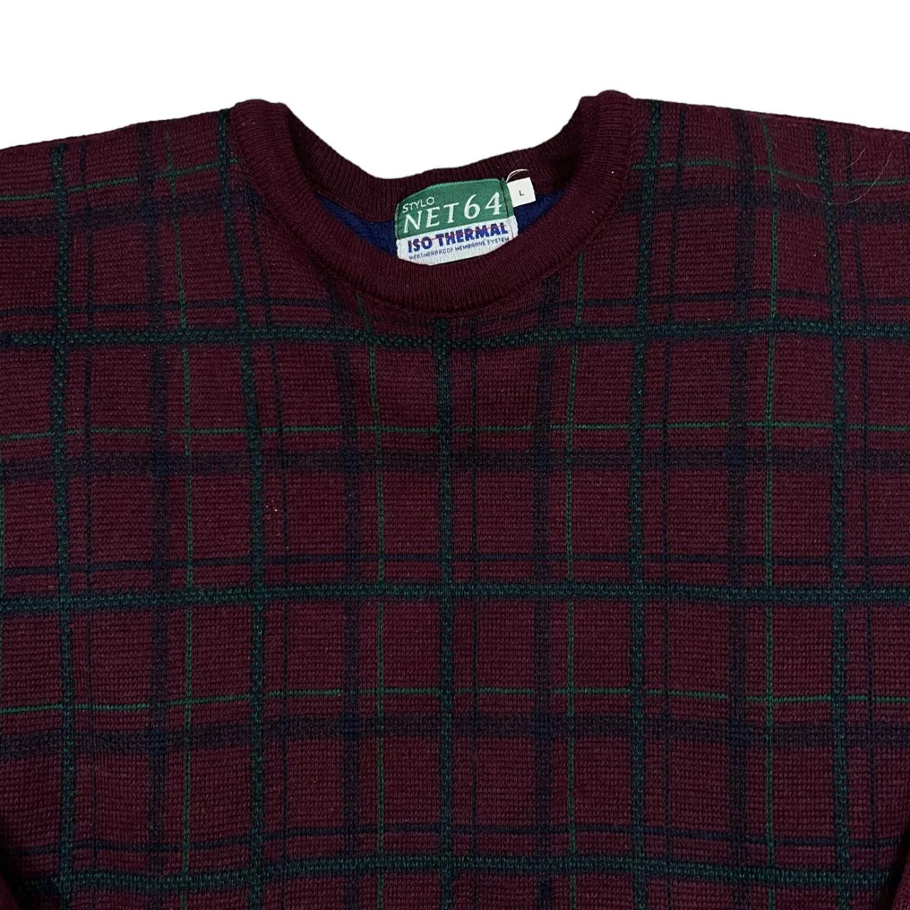 Vintage STYLO NET 64 "ISO Thermal" Plaid Check Lightly Padded Fleece Lined Sweater Jumper