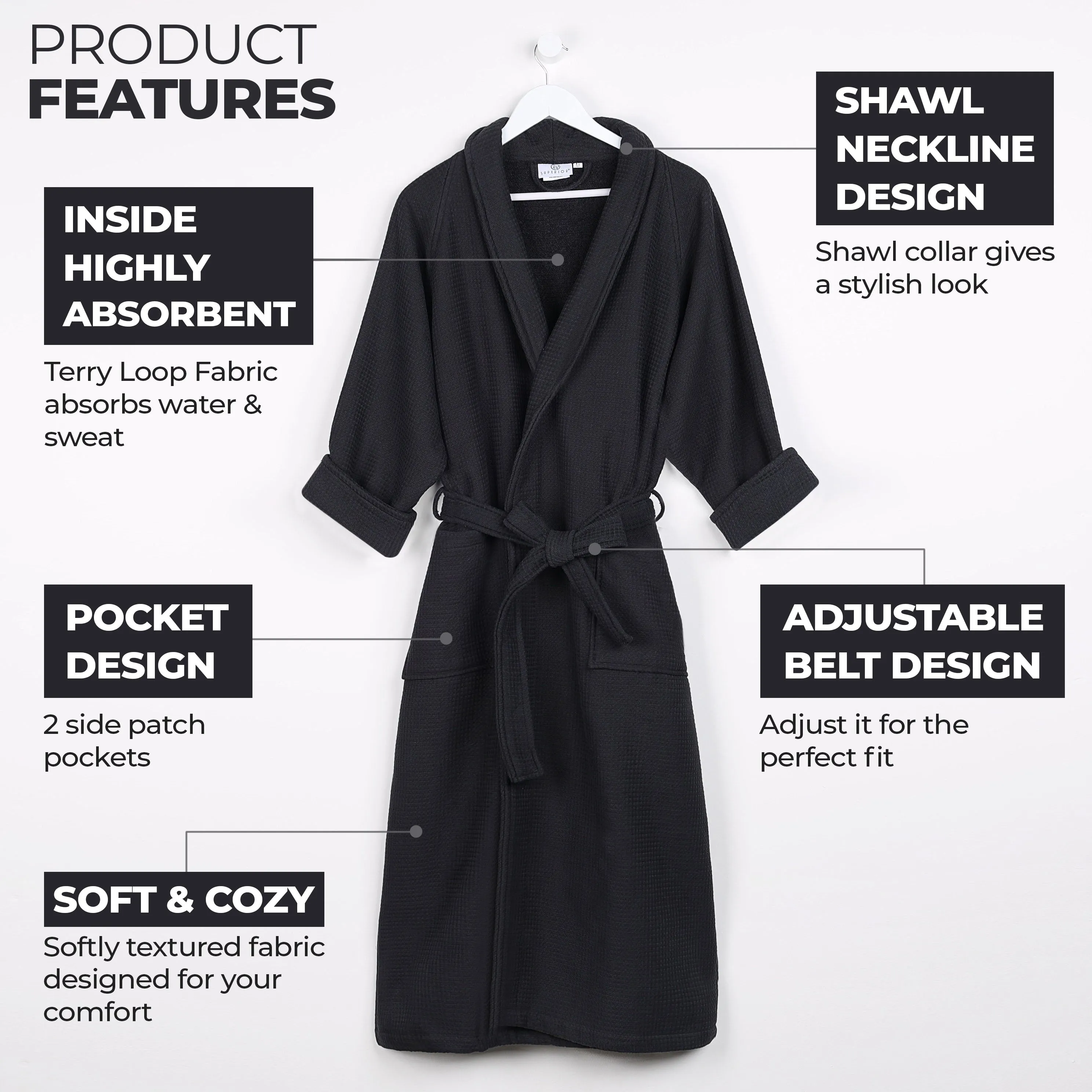 Waffle Weave Cotton Soft Lightweight Oversized Unisex Adult Bath Robe
