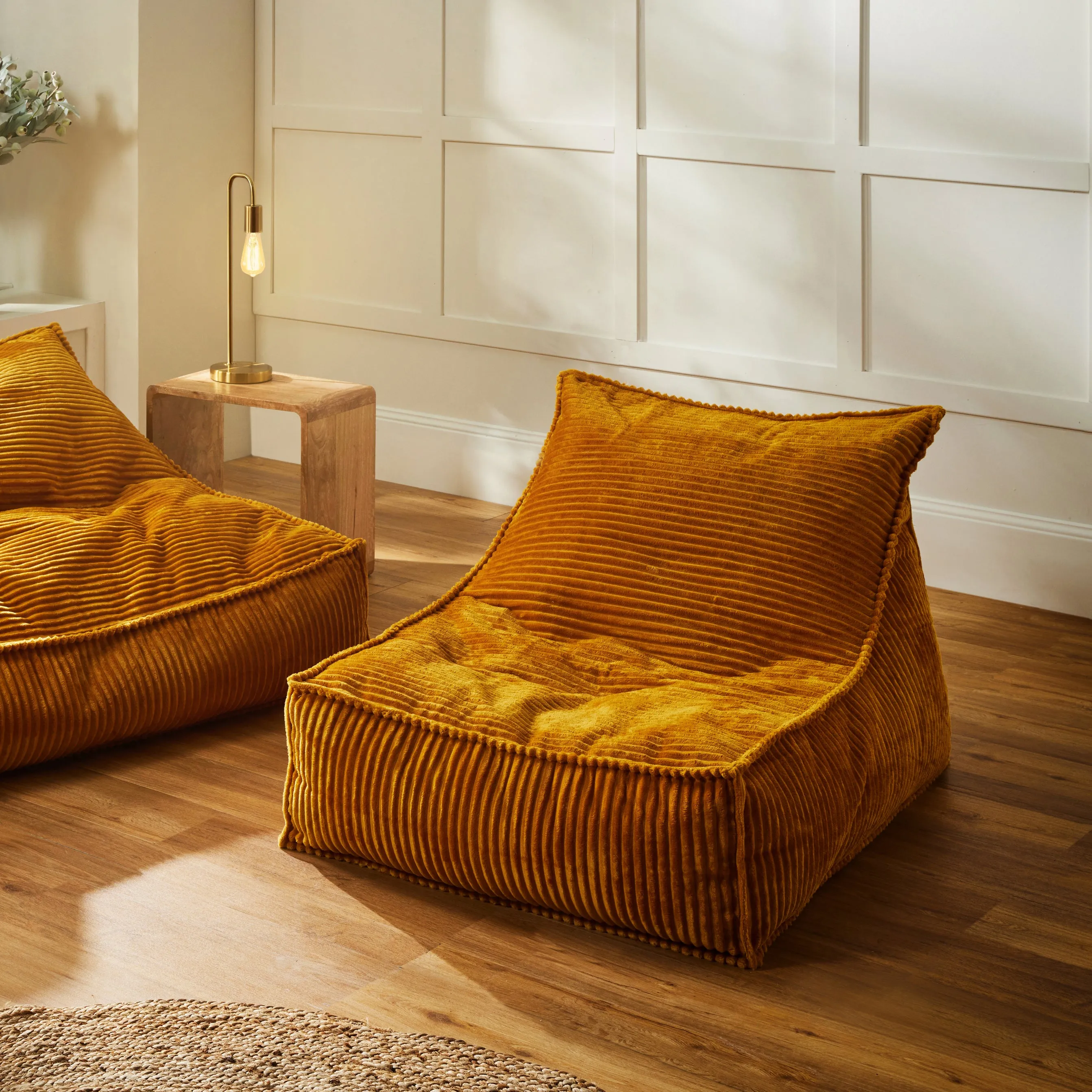 Wilde Ribbed Luxe Fleece Bean Bag Lounge Cover Mustard