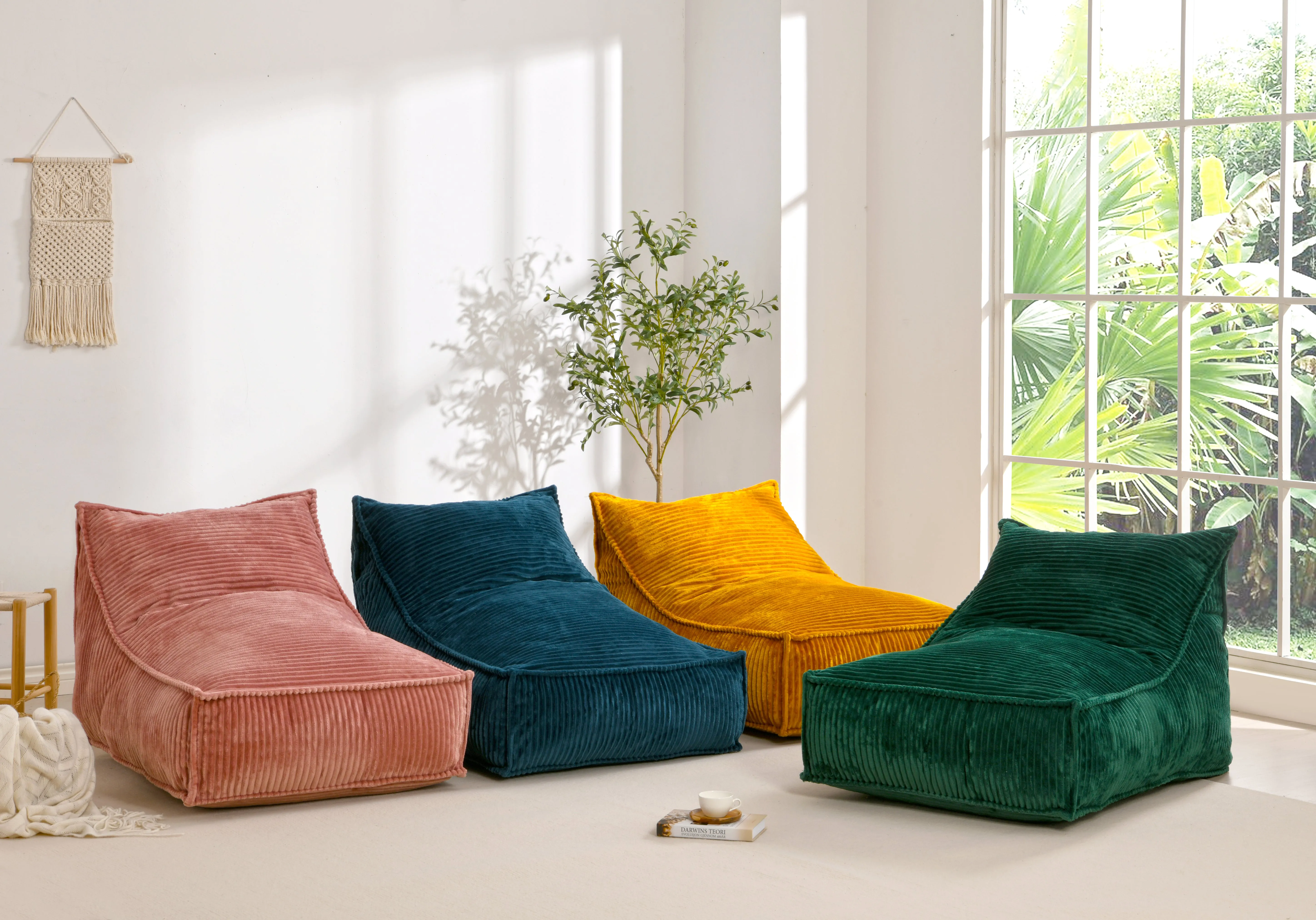Wilde Ribbed Luxe Fleece Bean Bag Lounge Cover Mustard