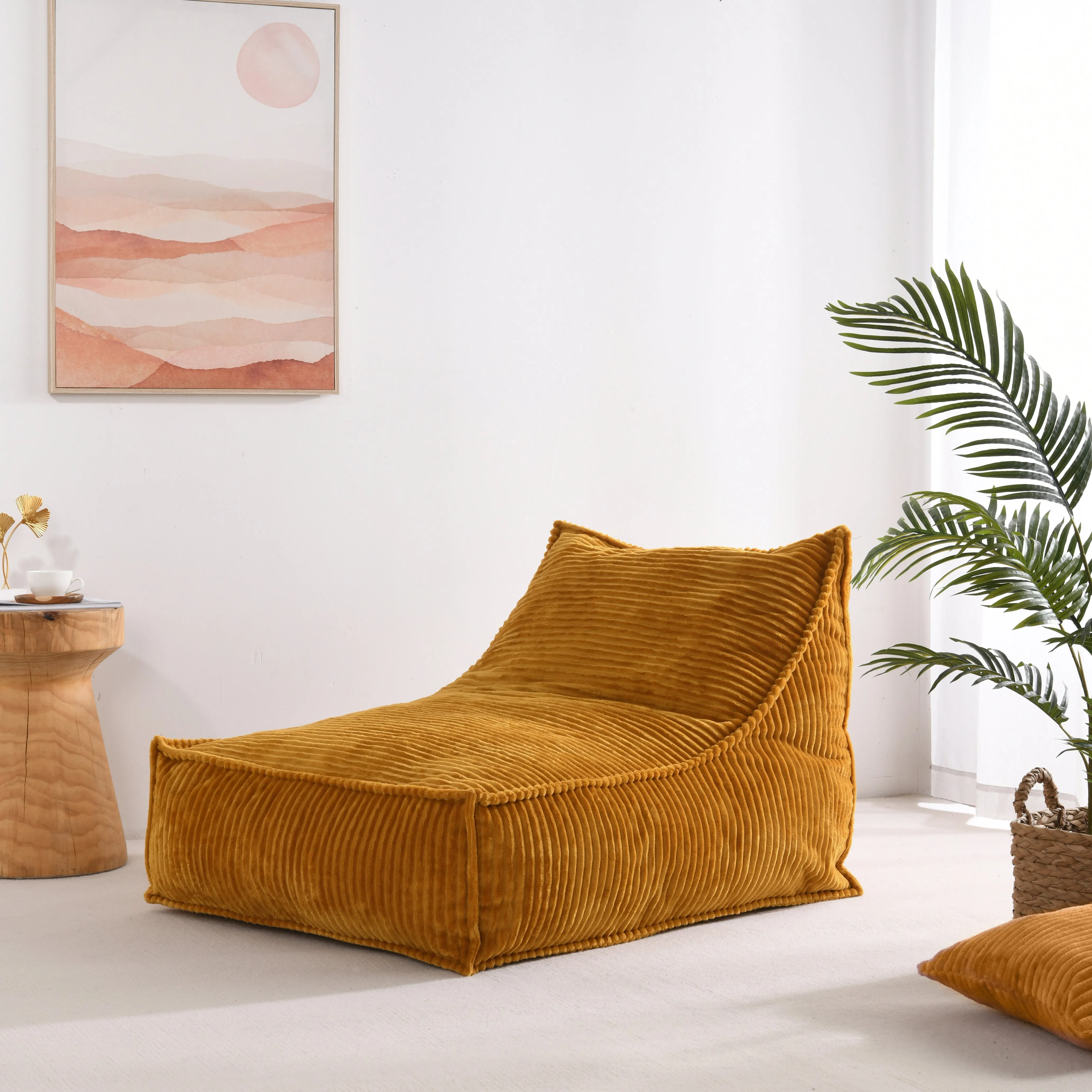 Wilde Ribbed Luxe Fleece Bean Bag Lounge Cover Mustard