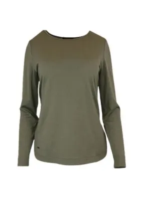 WOMENS 100% MERINO WOOL (210) CURVE HEM LONG SLEEVE JUMPER KHAKI EBAS583