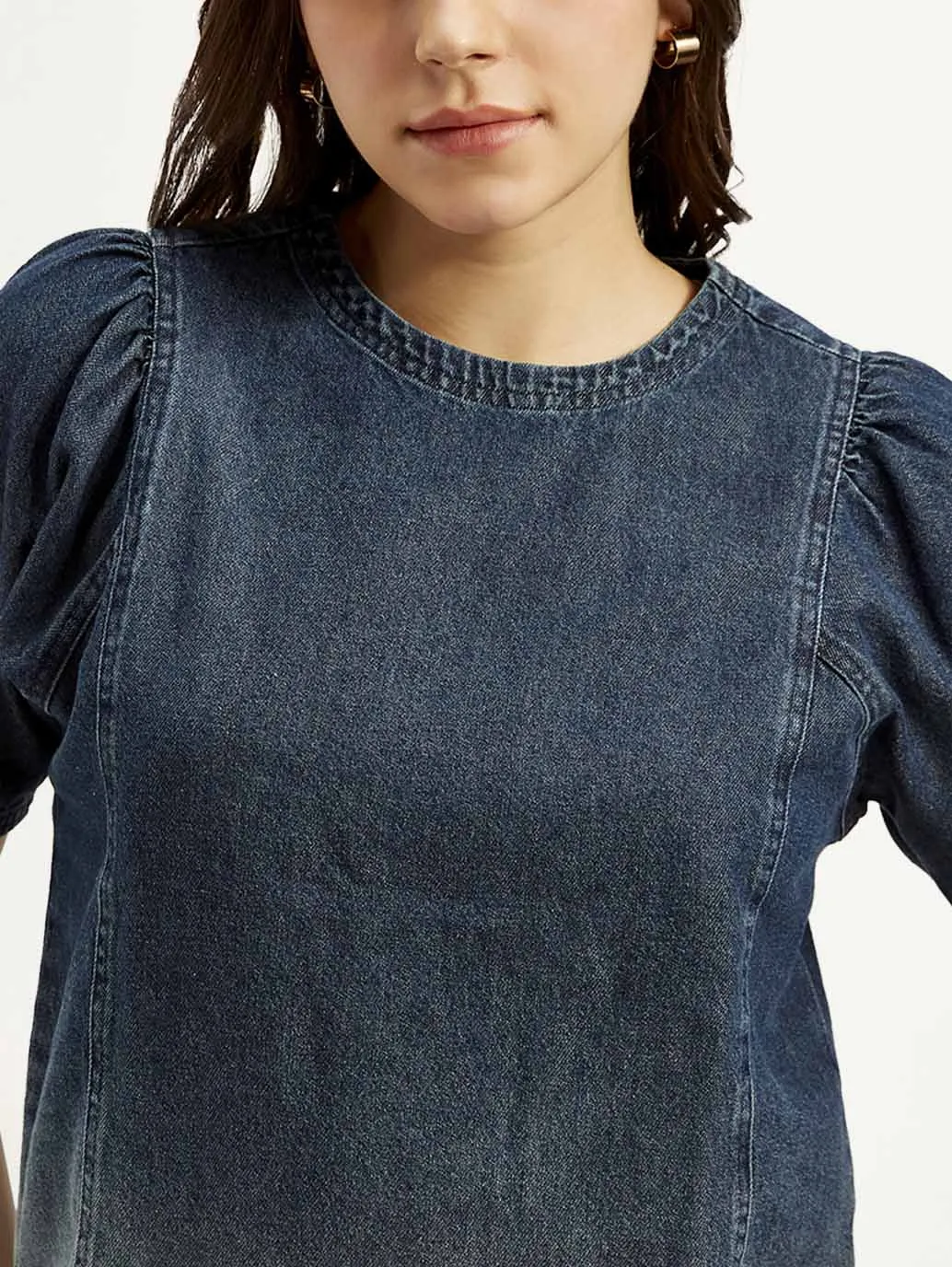 Women's Ombre Blue Round Neck Top