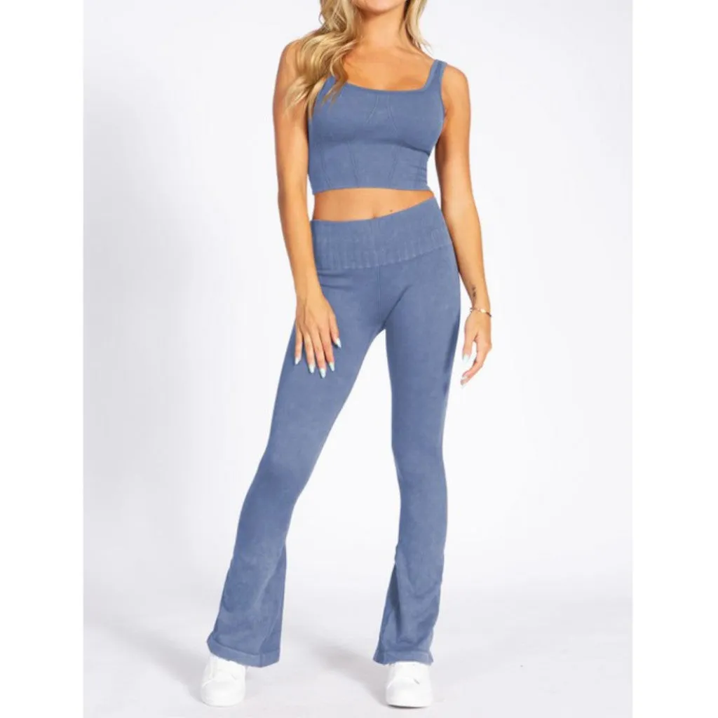 Women's Stone Washed Ribbed Yoga Pants