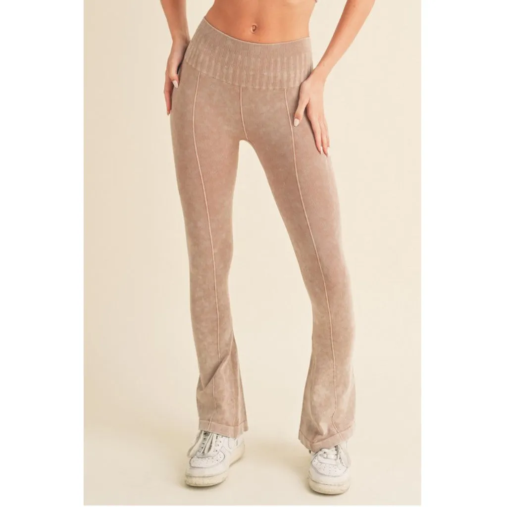 Women's Stone Washed Ribbed Yoga Pants