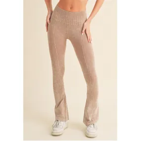 Women's Stone Washed Ribbed Yoga Pants