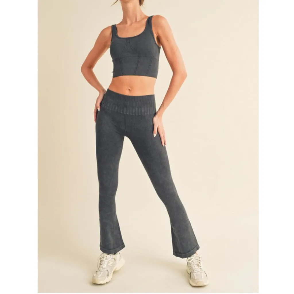 Women's Stone Washed Ribbed Yoga Pants