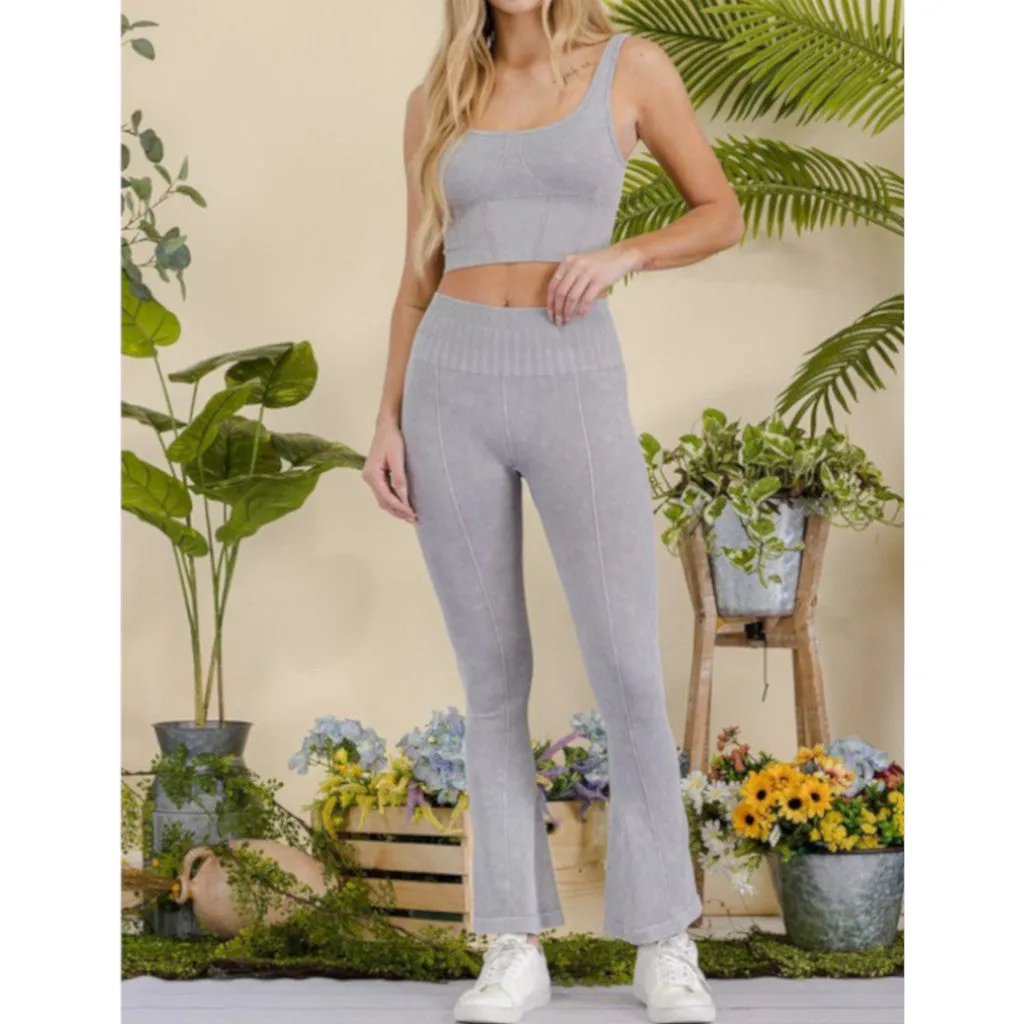 Women's Stone Washed Ribbed Yoga Pants