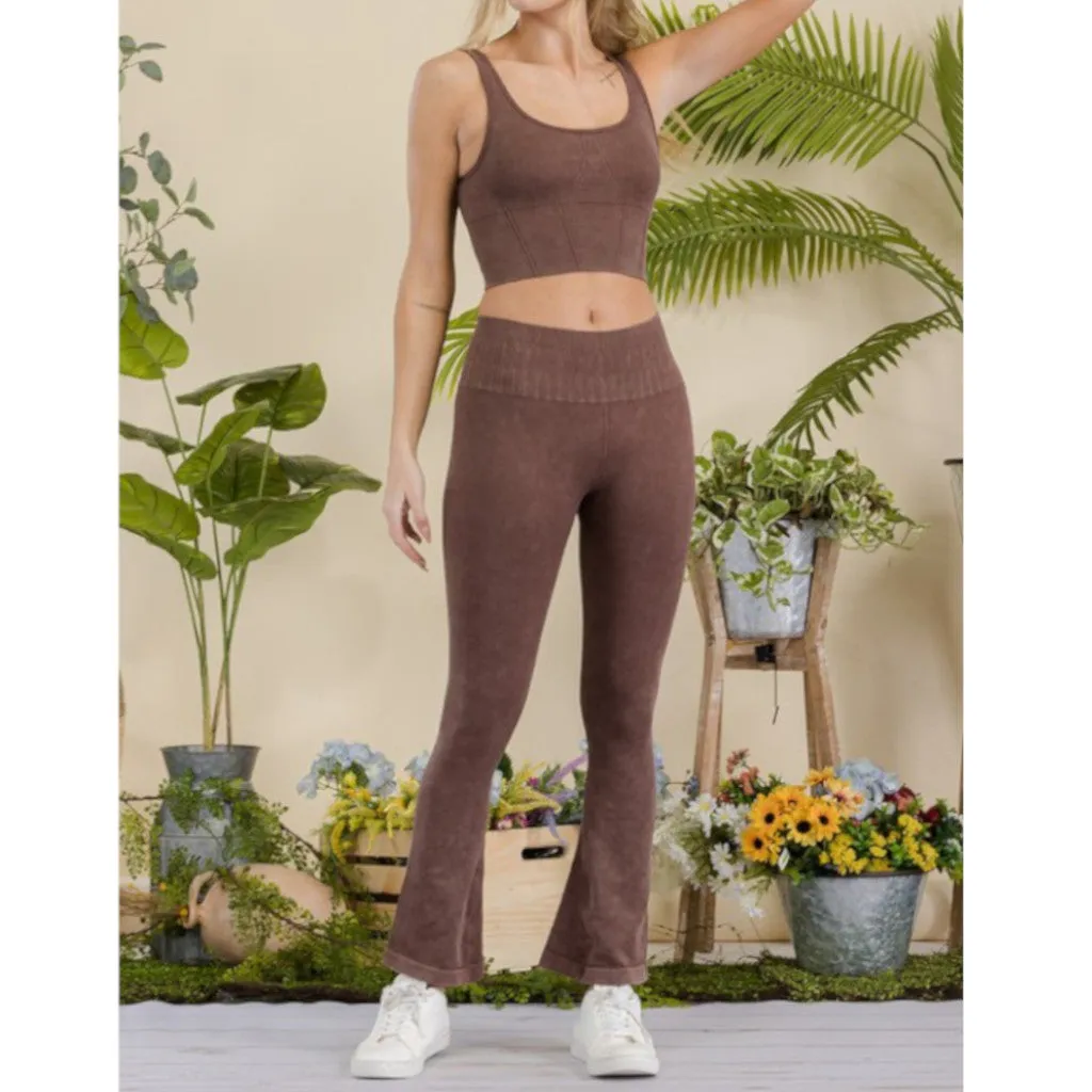 Women's Stone Washed Ribbed Yoga Pants