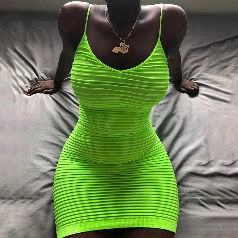 Women's Summer Casual Sheath Neon O-Neck Backless Dress