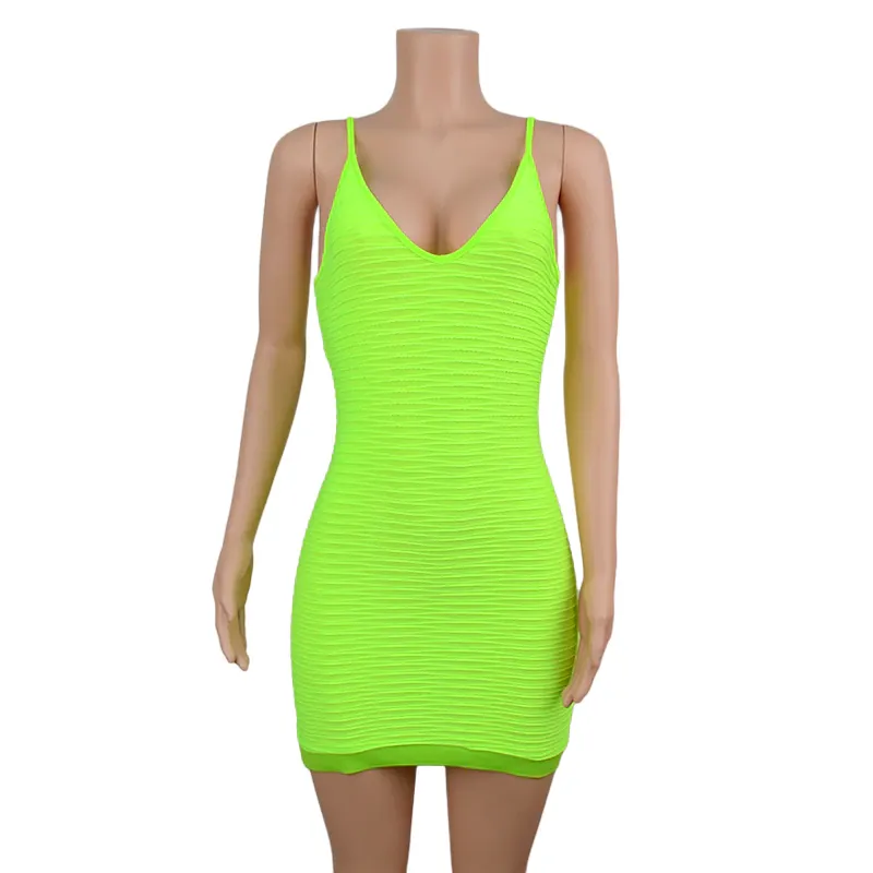 Women's Summer Casual Sheath Neon O-Neck Backless Dress
