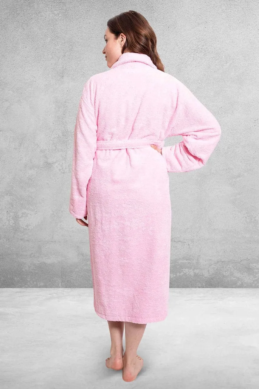 Women's Terry Cloth Cotton Turkish Shawl Collar Bathrobe, Luxurious & Lightweight, (Pink)